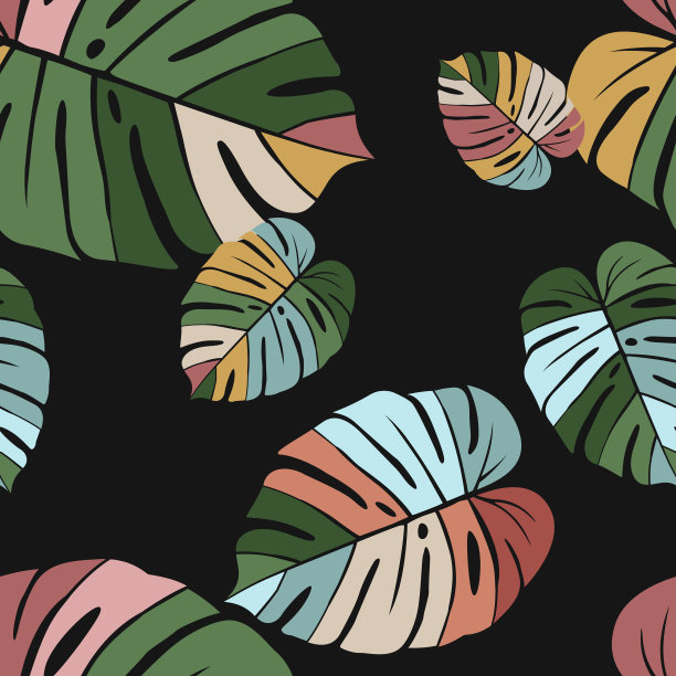 多彩现代怪物植物。向量无缝模式图片下载