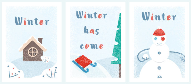 简单风格的冬季卡通海报与暴雪，舒适和冬季乐趣图片下载