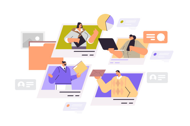 商务团队在视频通话中进行讨论，混合种族商务人员小组进行虚拟会议图片下载