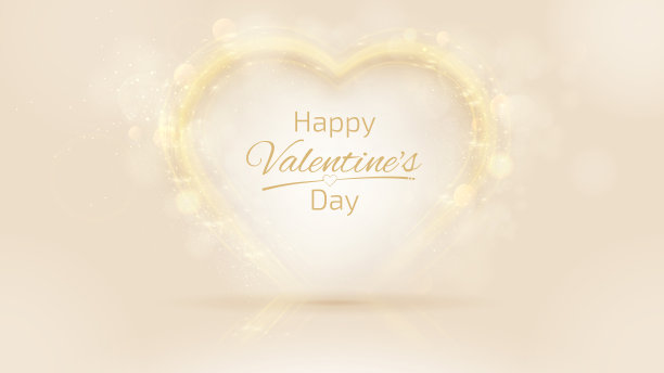 情人节背景，金色心形霓虹灯效果和闪光元素，散景，模糊。豪华3d风格概念。矢量插图。图片下载