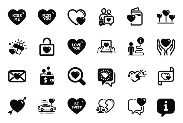 矢量集的爱的图标与情人节，爱的礼物和爱你。向量图片下载