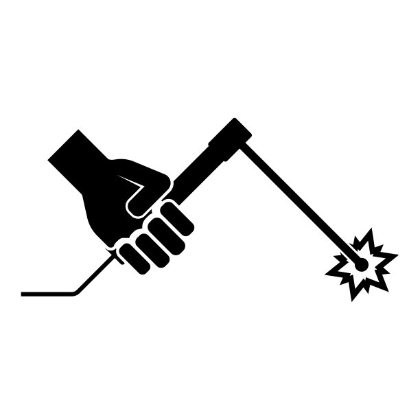 焊机中手持火炬的焊工图标黑色矢量插图平面风格图像图片下载