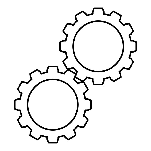 两个齿轮齿轮齿轮组齿轮连接在工作机构轮廓轮廓图标黑色矢量插图平面风格图像图片下载