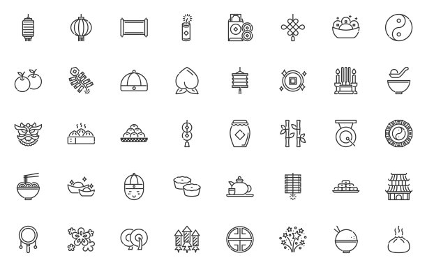 一套中国新年线图标图片下载