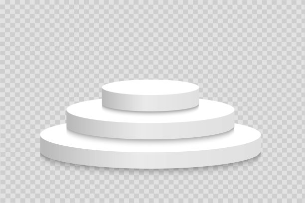 三层楼高，白色，逼真的t台台阶。
产品演示站。模板
几何形状。在基座上展示产品。博物馆的场景。
矢量插图。图片下载