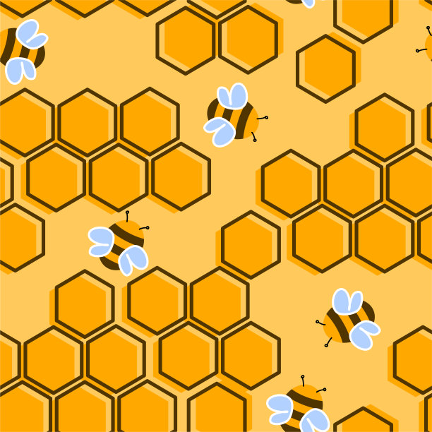 无缝蜂房和蜂房图案。可爱的儿童插画与昆虫为纺织品和纸设计。可爱的小大黄蜂为t恤，衣服或表面设计图片下载