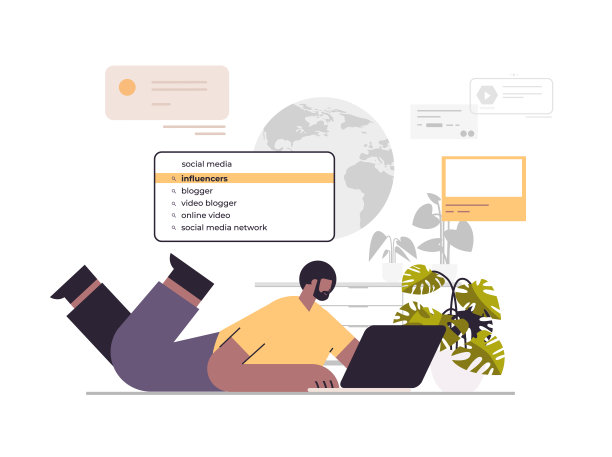 非裔美国人在笔记本电脑屏幕的搜索栏中选择影响者社交媒体影响者概念图片下载