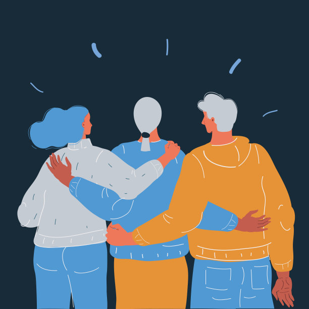 矢量插图的女人和男人，朋友聚在一起的背影走在黑暗上图片下载