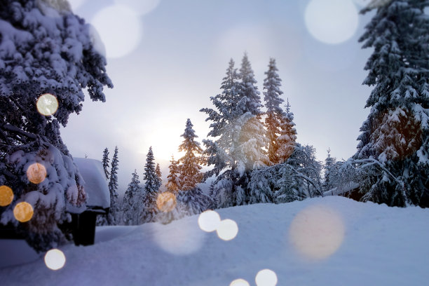 圣诞卡片与挪威的冬季景观图片下载