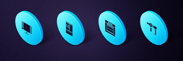 设置电钻、烤箱、冰箱、智能电视等图标。向量图片下载