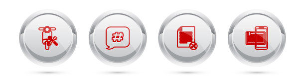 设置线路滑板车服务，Hashtag语音泡，文件文件和智能手机和书。银圈按钮。向量图片下载