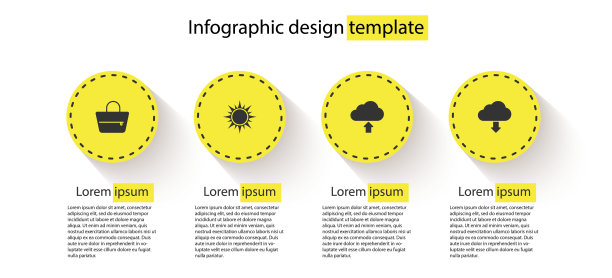 设置手提包，太阳，云上传和下载。业务信息模板。向量图片下载