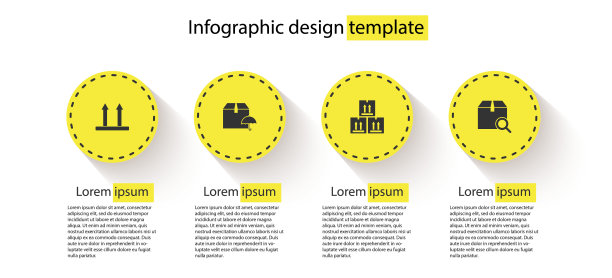 把这一面竖起来，带伞递送包裹，纸箱交通和搜索。业务信息模板。向量图片下载