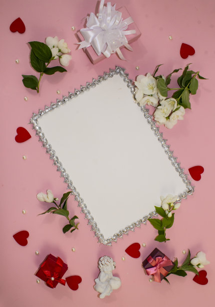 情人节快乐!卡片，在线横幅，贺卡，平躺在情人节图片下载