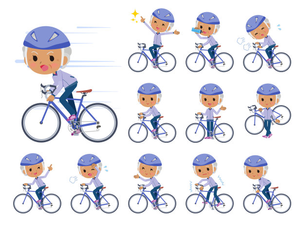 一群穿着紫色运动衫的老妇人骑着公路自行车图片下载