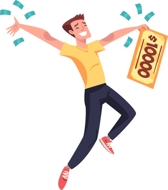 快乐跳跃的人拿着支票，总金额作为图片下载