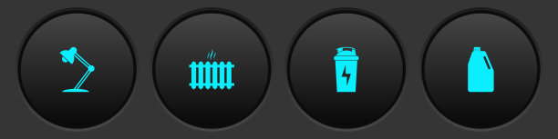 设置台灯，暖气散热器，健身摇床和家用化学品瓶图标。向量图片下载