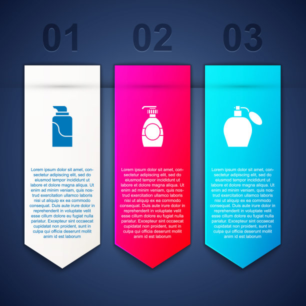 套装霜化妆管，一瓶液体肥皂和香水。业务信息模板。向量图片下载