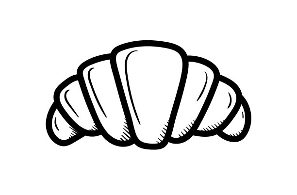 牛角面包手绘涂鸦风格。简单的线性图图片下载