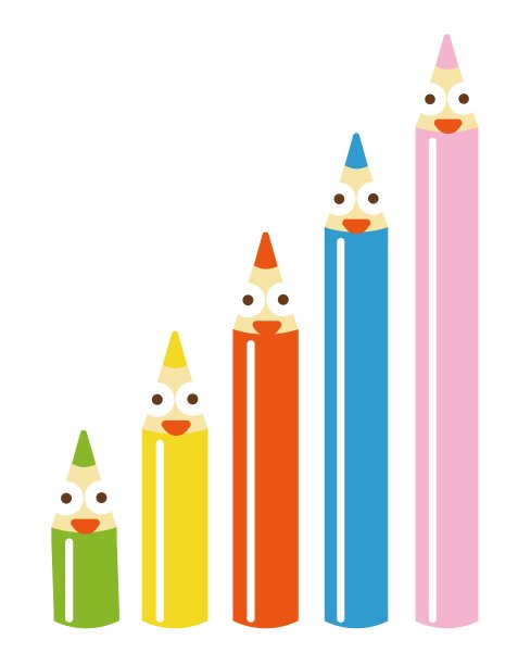 愉快的朋友五色铅笔，耸肩，图表，对比，微笑/插图素材(矢量插图)图片下载