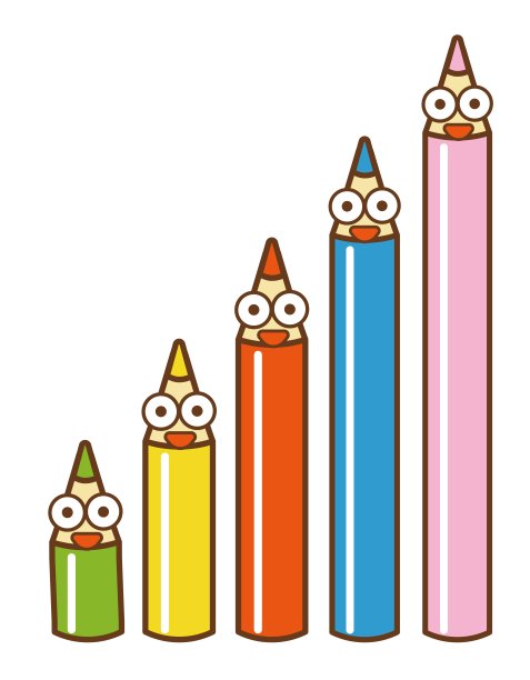 愉快的朋友五色铅笔，耸肩，图表，对比，微笑/插图素材(矢量插图)图片下载