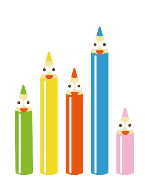 愉快的朋友五色铅笔，笑脸，背面对比图/插图材料(矢量插图)图片下载