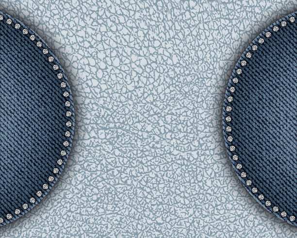 向量白色皮革横幅与圆形牛仔布补丁含银亮片沿边界图片下载