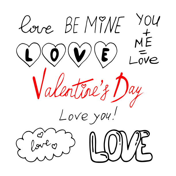 情人节手绘涂鸦。向量,斯堪的纳维亚,极简主义。图标,贴纸,卡。爱情,浪漫。图片下载