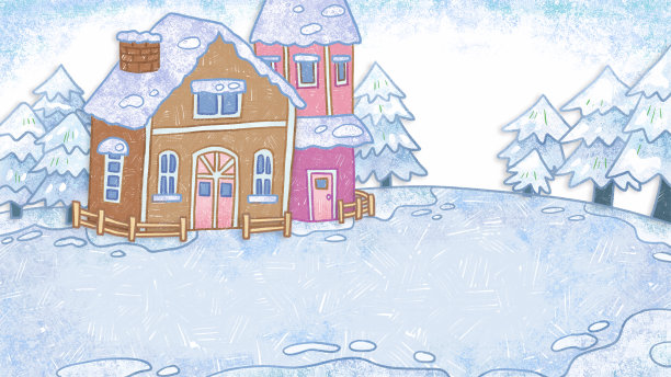 冬季假期圣诞节装饰房子蜡笔画和涂鸦背景。背景，动画，儿童电视节目的卡通模板。图片下载