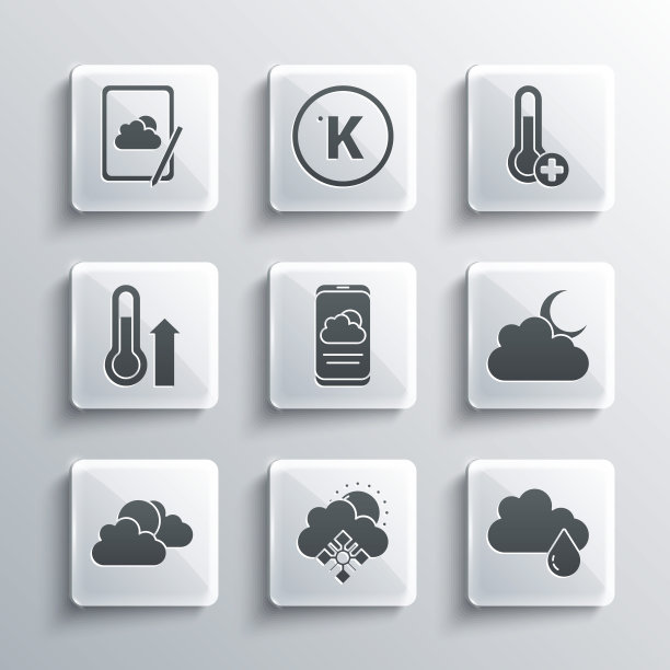 设置云与雪和太阳，雨，月亮，天气预报，太阳云天气，气象温度计，和图标。向量图片下载