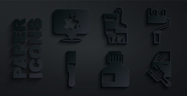 设置油漆，水粉，罐子，染料，滚筒刷，汽车油漆，管与和喷雾图标。向量图片下载