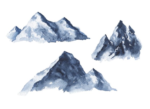 白色背景上的水彩山脉。水彩画插图。图片下载