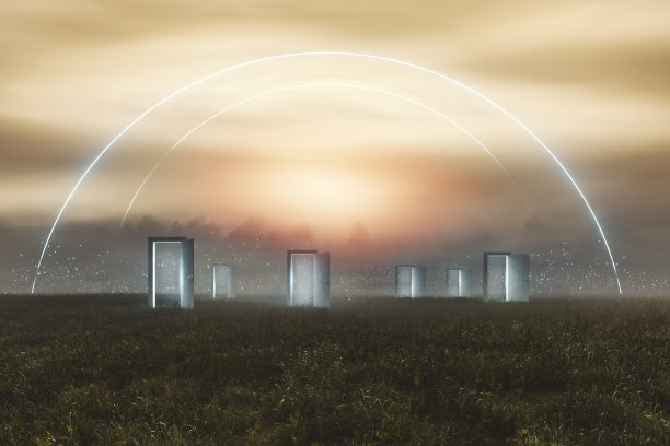 梦幻景观中的超现实抽象门图片下载