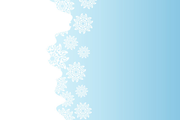 蓝色背景上有白色雪花的圣诞卡。孤立的雪花图标。空纸的形状。冬季卡通平面插图。副本的空间。节日图案，横幅，框架，贺卡设计图片下载