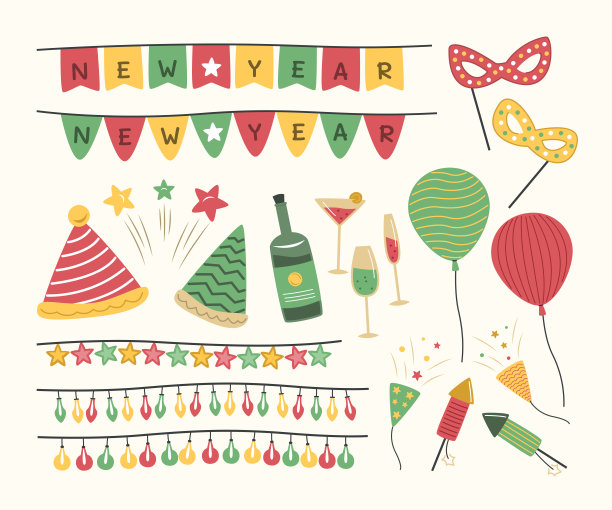 新年派对元素精选。图片下载