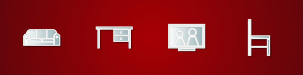 设置沙发，办公桌，相框上的桌子和椅子图标。向量图片下载