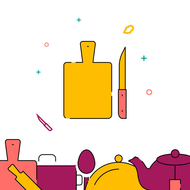 菜板和菜刀填充线条图标，简单的矢量插图图片下载