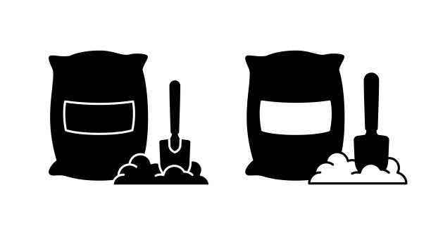 剪影袋和桩卡铲。面粉、水泥、粮食、土壤、化肥的纺织包装图片下载