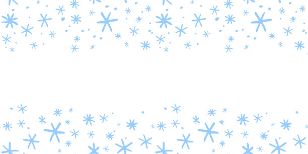 冬季矢量框，简单原始的蓝色雪花边框。水平顶部和底部镶边，装饰主题雪花，圣诞，新年图片下载