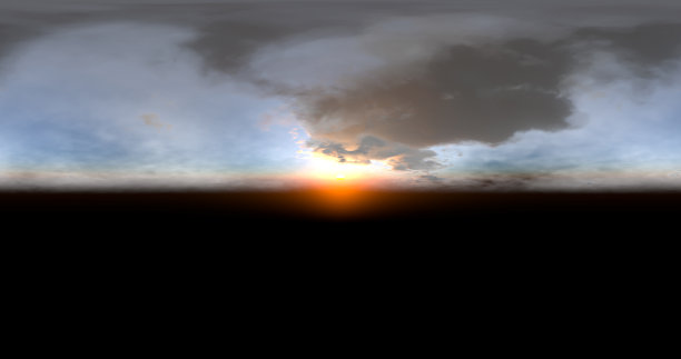 3 d渲染。日落或日出时，蓝天白云密布。环境360 HDRI MAP。等边投影，球面全景。图片下载