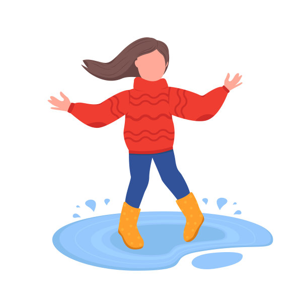 女孩在水坑玩半平色向量的角色图片下载
