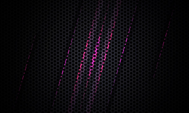 深色六边形碳纤维纹理与紫色，粉红色和紫色线条。图片下载