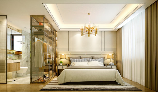 现代酒店房间的3d渲染图片下载
