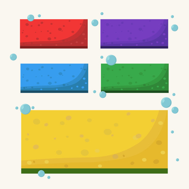 一套海绵。洗碗，做家务的工具。Vector护肤、沐浴卫生设计元素。家务，厨房清洁海绵。图片下载