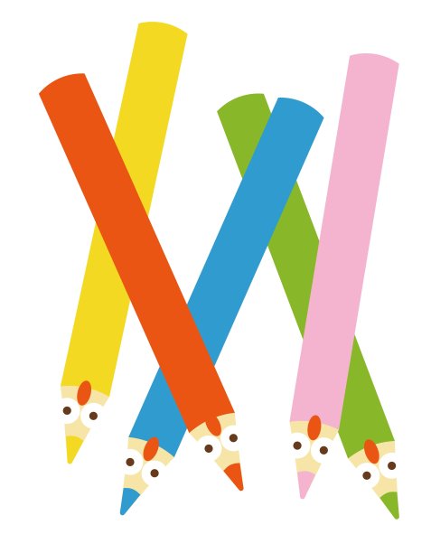 愉快的朋友5支彩色铅笔倒过来很惊讶/插图素材(矢量插图)图片下载