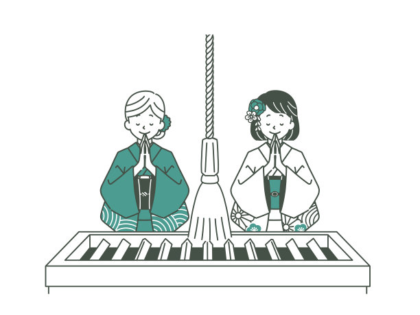 两个穿着和服的女人在祈祷图片下载