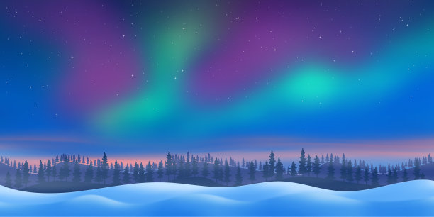 新年的风景，黄昏和极地的灯光，森林和日落的光图片下载