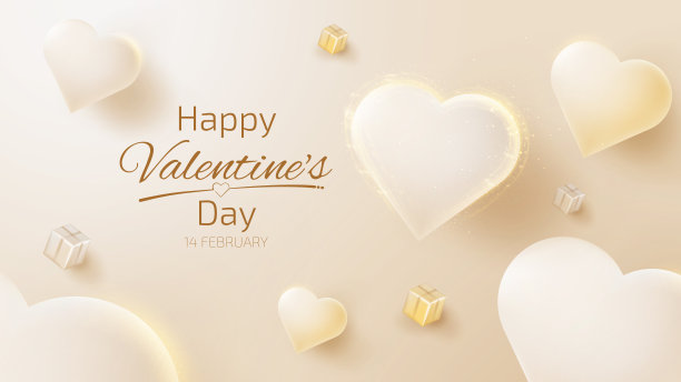 情人节背景与现实的心形元素和闪光的灯光效果豪华3d风格。矢量插图。图片下载