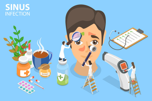 窦感染的三维等距平面矢量概念图图片下载