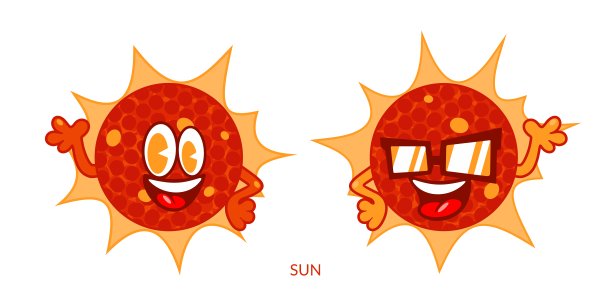 两个滑稽快乐微笑的太阳卡通人物图片下载